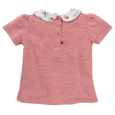 Kurzarmshirt himbeerrot melange mit Kragen