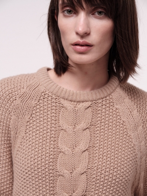 Pullover mit Zopfmuster -  Camel