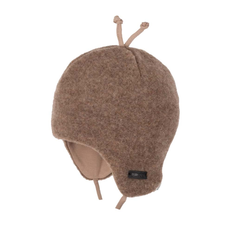 Baby Binde  Wollfleece Mütze - walnuss