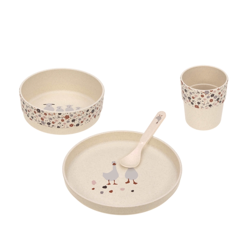 Kindergeschirr Set - Tiny Farmer, Schaf & Gans in Beige