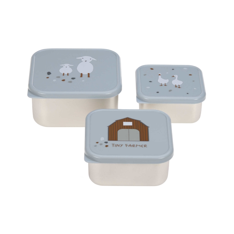 Snackbox Kinder (3er Set) - Edelstahl Brotdose, Tiny Farmer Blau