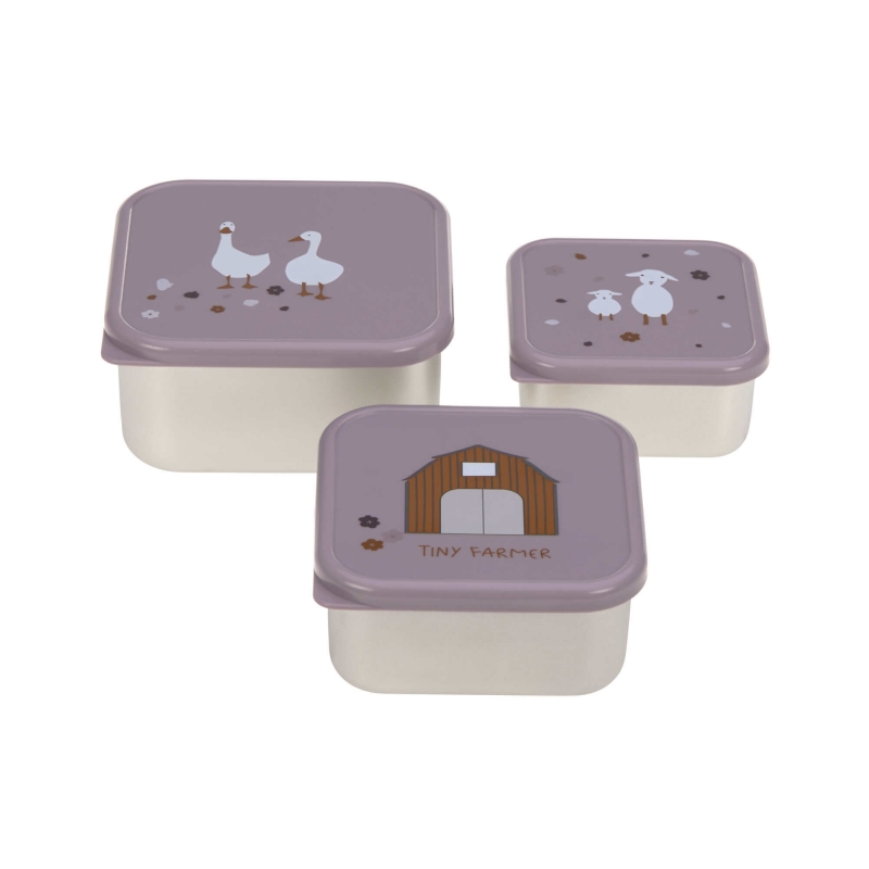 Snackbox Kinder (3er Set) - Edelstahl Brotdose, Tiny Farmer Lila