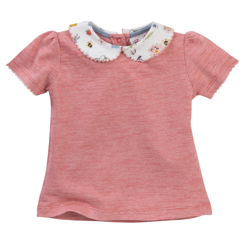 Kurzarmshirt himbeerrot melange mit Kragen