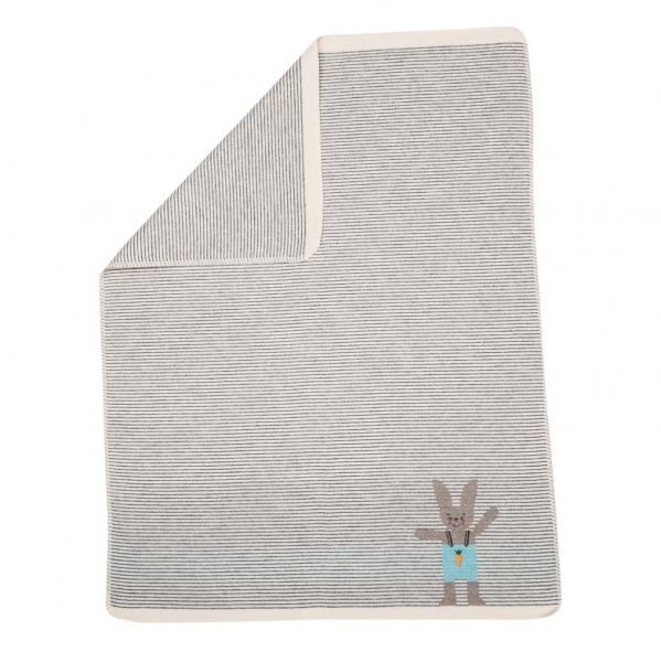 Babydecke inkl. Stick - Hase/Streifen grau