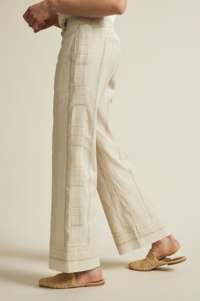 LANIUS Streifen Marlenehose - sandstone/white