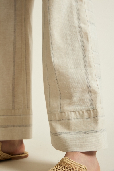 LANIUS Streifen Marlenehose - sandstone/white