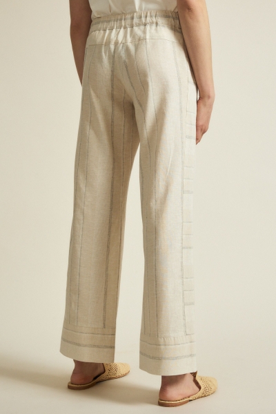 LANIUS Streifen Marlenehose - sandstone/white