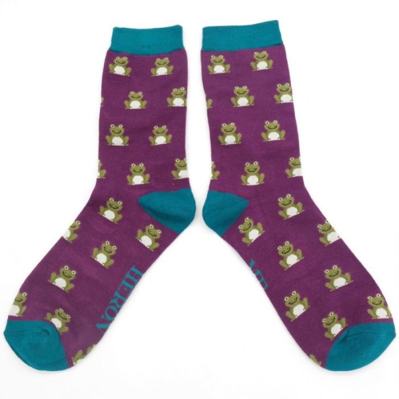 Miss Sparrow Männer-Socken Bamboo Frosch- purple